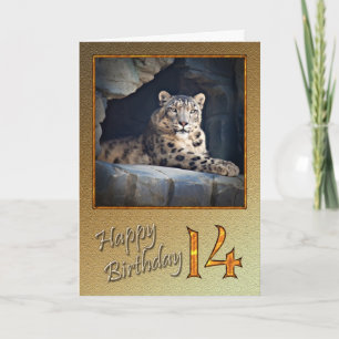14th Birthday Card with a snow leopard