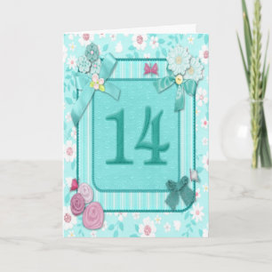 14th birthday card with flowers