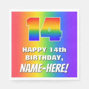 14th Birthday: Colorful, Fun Rainbow Pattern # 14 Napkin