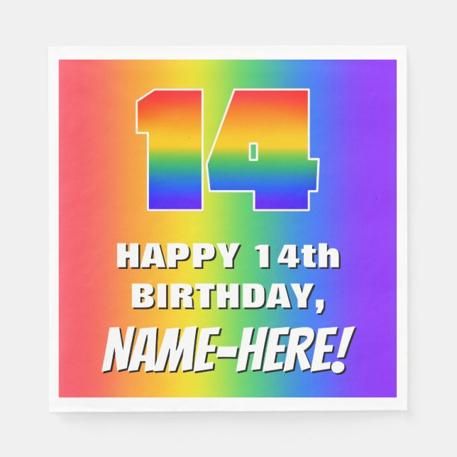 14th Birthday: Colorful, Fun Rainbow Pattern # 14 Napkin (Front)