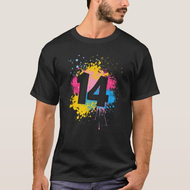 14th Birthday Colour Paint Splash Birthday Party T-Shirt (Front)