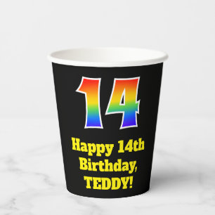 14th Birthday: Colourful, Fun, Exciting, Rainbow 1 Paper Cups