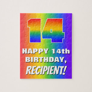 14th Birthday: Colourful, Fun Rainbow Pattern # 14 Jigsaw Puzzle