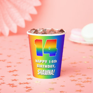 14th Birthday: Colourful, Fun Rainbow Pattern # 14 Paper Cups