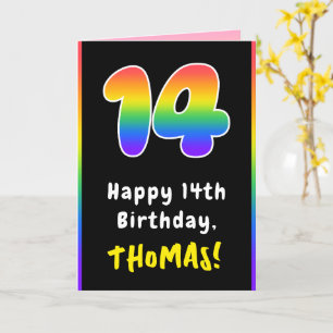 14th Birthday: Colourful Rainbow # 14, Custom Name Card