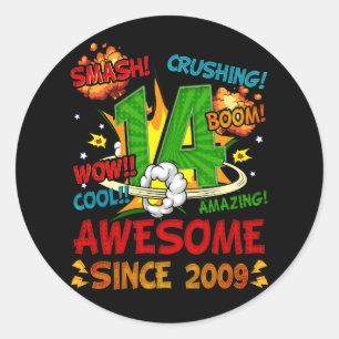 14th Birthday Comic Style Awesome Since 2009 14 Ye Classic Round Sticker