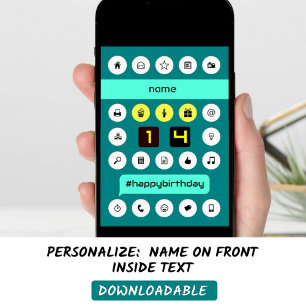 14th birthday computing icons add name card