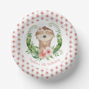 14th birthday cute sloth girls name paper plate