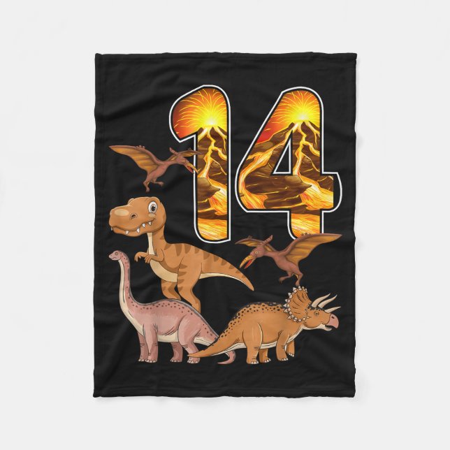 14th Birthday Dinosaur T-rex 14 Years Old Birthday Fleece Blanket (Front)