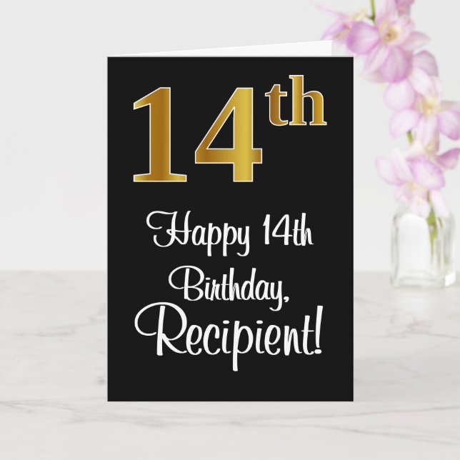 14th Birthday ~ Elegant Luxurious Faux Gold Look # Card (Orchid)