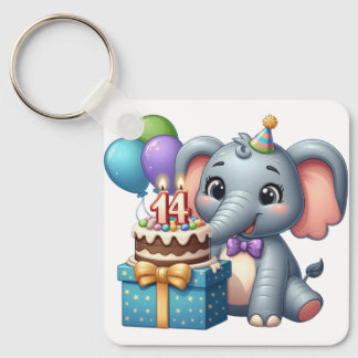 14th Birthday Elephant Key Ring