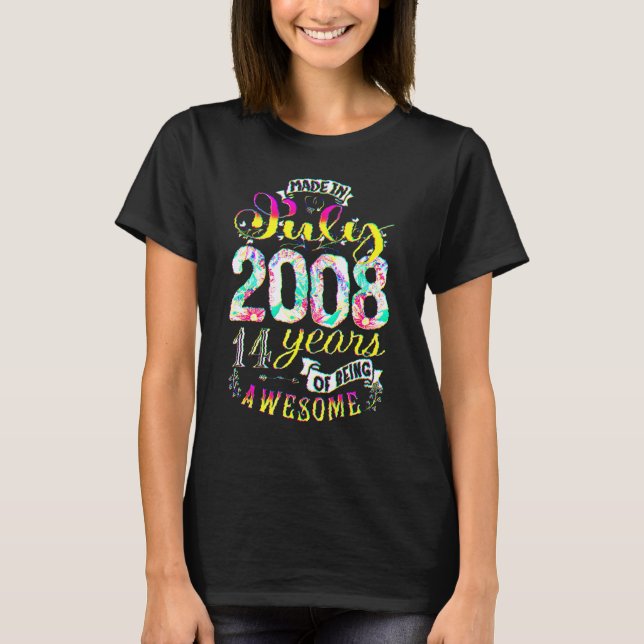14th Birthday Flowers  For Girls Born In July 2008 T-Shirt (Front)