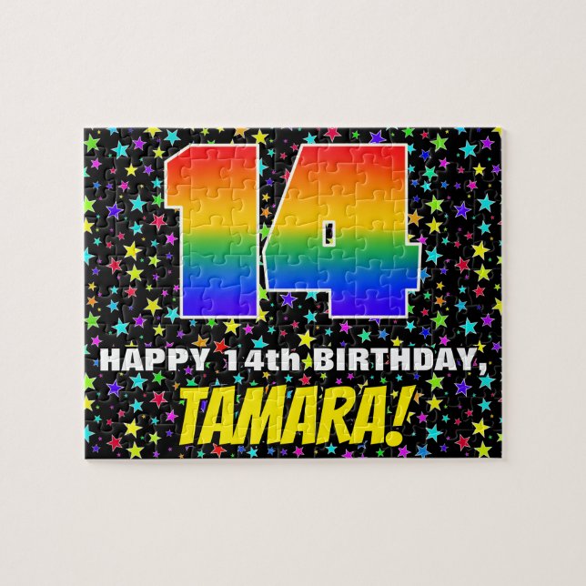 14th Birthday — Fun, Colourful Star Field Pattern Jigsaw Puzzle (Horizontal)