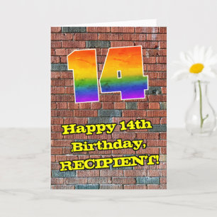 14th Birthday: Fun Graffiti-Inspired Rainbow 14 Card