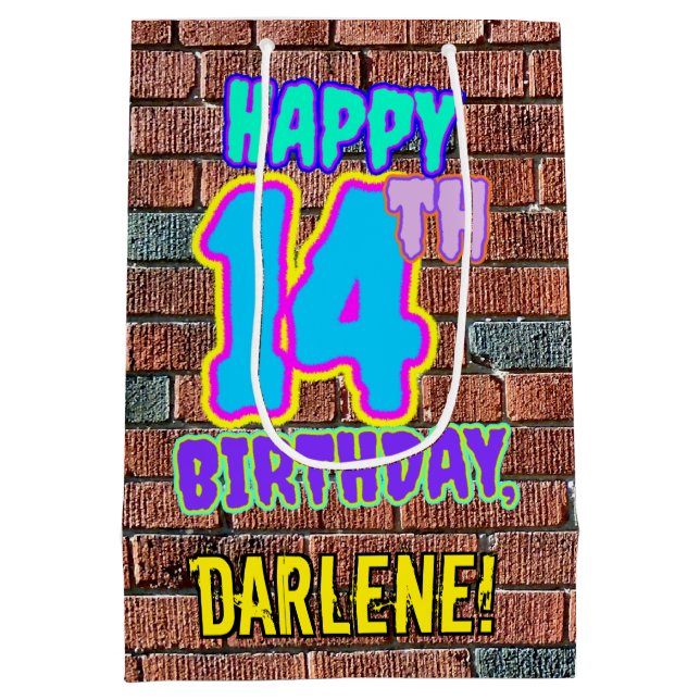14th Birthday: Fun, Urban Graffiti Inspired Look Medium Gift Bag (Back)