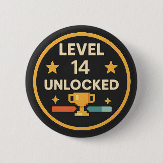 14th birthday gamer funny level unlocked pun 6 cm round badge