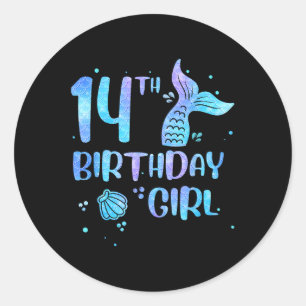 14th Birthday Girl Mermaid 14th Toddlers Back To S Classic Round Sticker