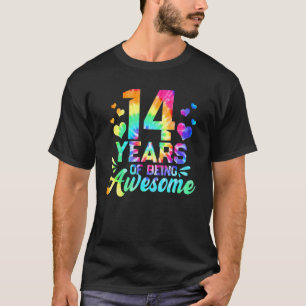 14th Birthday  Idea Tie Dye 14 Year Of Being Aweso T-Shirt