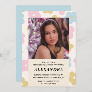 14th birthday invitation Retro Groovy Flowers Cute