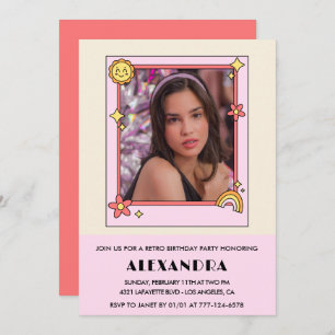 14th birthday invitation Retro Groovy Pink Floral