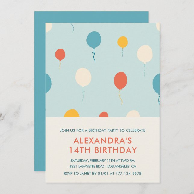 14th birthday invitations Balloons Modern (Front/Back)