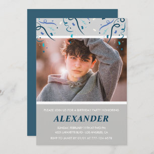 14th birthday invitations Boy Confetti Photo Navy