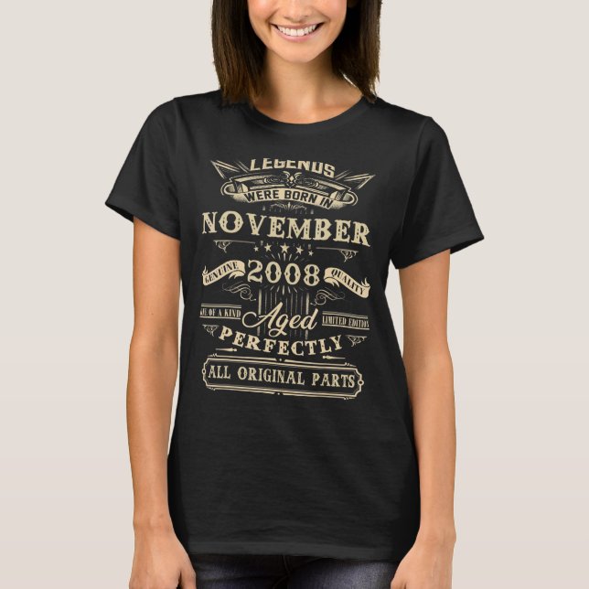 14th Birthday  Legends Born In November 2008 14 Yr T-Shirt (Front)