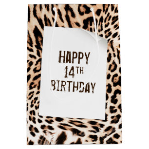 14th Birthday Leopard Fur Print  Medium Gift Bag
