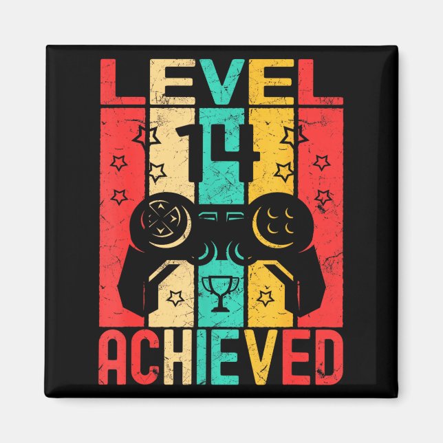 14th Birthday Level 14 Achieved Gamer Funny Birthd Magnet (Front)