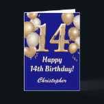 14th Birthday Navy Blue and Gold Balloons Confetti Card<br><div class="desc">14th Birthday Navy Blue and Gold Balloons Confetti Card. For further customisation,  please click the "Customise it" button and use our design tool to modify this template.</div>