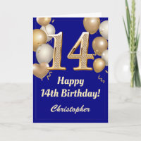 14th Birthday Navy Blue and Gold Balloons Confetti