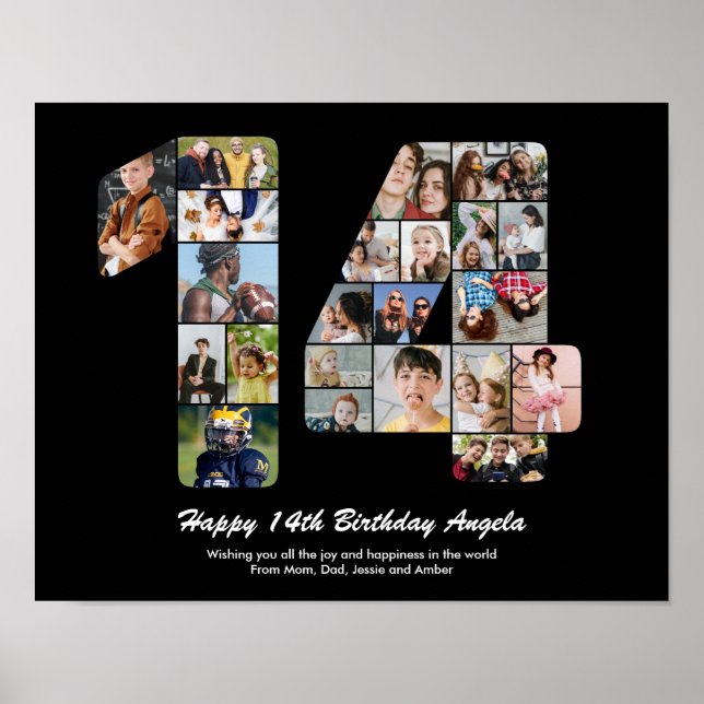14th Birthday Number 14 Custom Photo Collage Poster (Front)