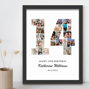 14th Birthday Number 14 Custom Photo Collage Poster