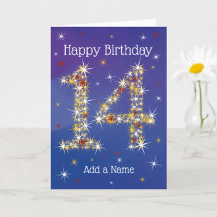 14th Birthday - Number 14 in Stars - Blue - Age 14 Card