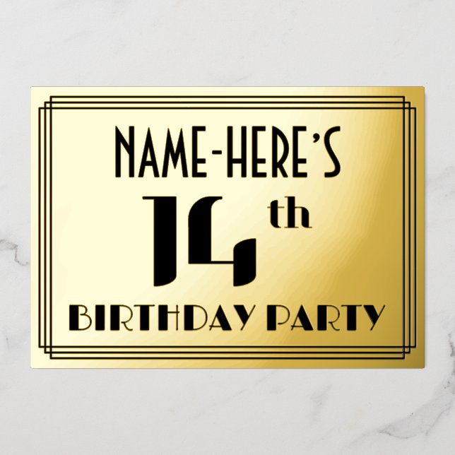 14th Birthday Party: Art Deco Look “14” and Name (Front)
