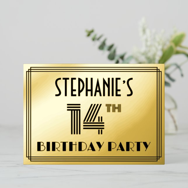 14th Birthday Party — Art Deco Style “14” & Name (Standing Front)