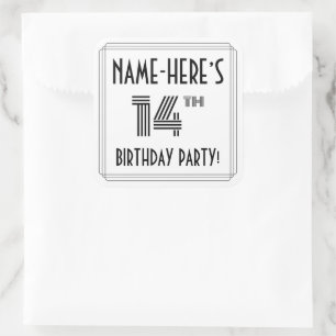 14th Birthday Party: Art Deco Style + Custom Name Square Sticker
