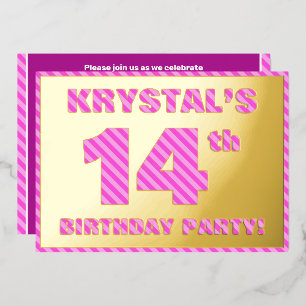 14th Birthday Party — Bold, Fun, Pink Stripes # 14
