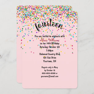 14th Birthday Party confetti Invitation