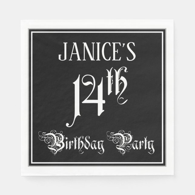 14th Birthday Party — Fancy Script + Custom Name Napkin (Front)