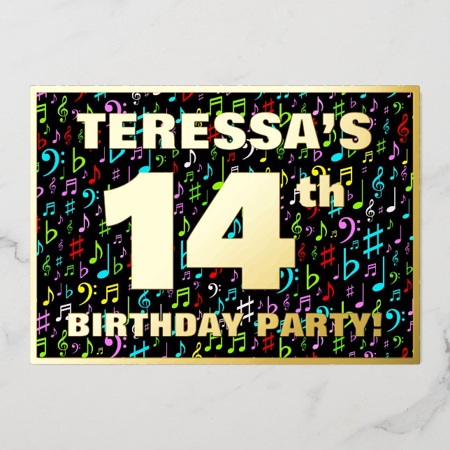 14th Birthday Party — Fun, Colourful Music Symbols (Front)