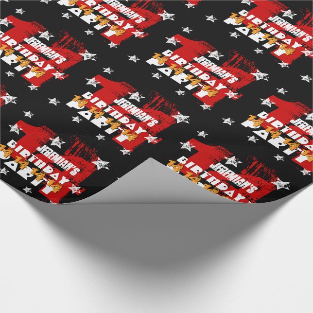 14th Birthday Party Grunge RED GOLD BLACK A06 Wrapping Paper (Corner)