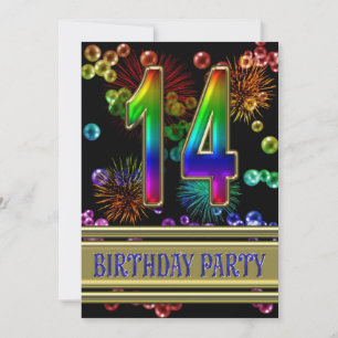 14th Birthday party Invitation with bubbles