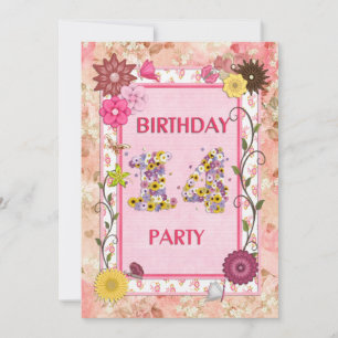 14th birthday party invitation with floral frame