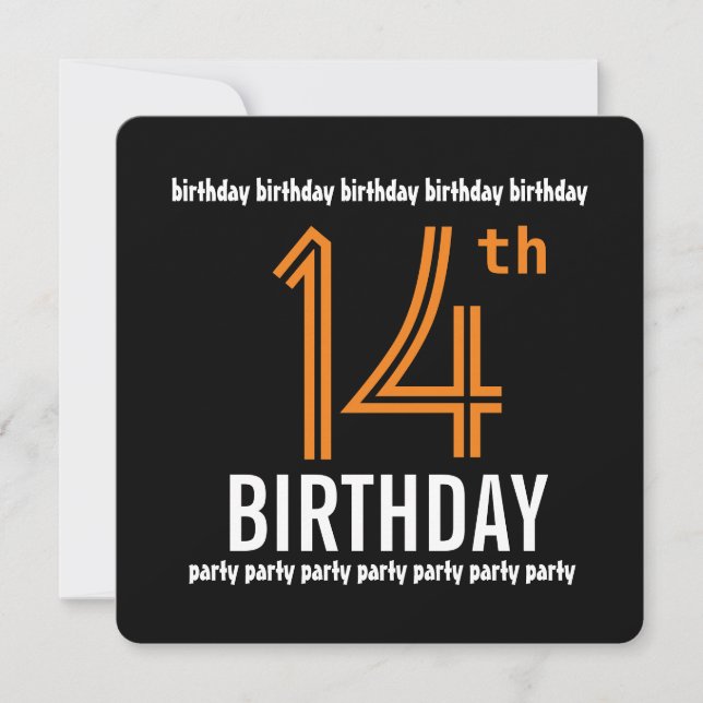 14th Birthday Party Modern Orange and Black Invitation (Front)