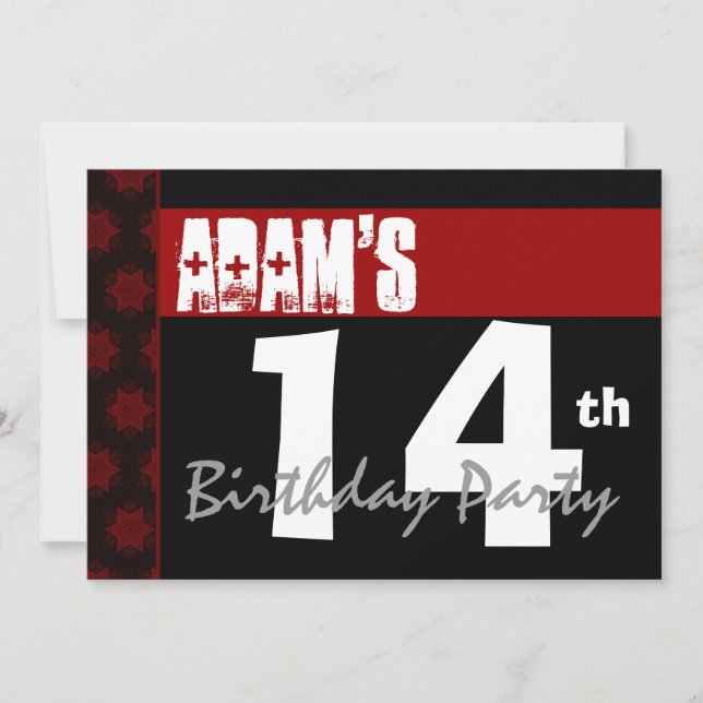 14th Birthday Party Modern Red Black and White Invitation (Front)