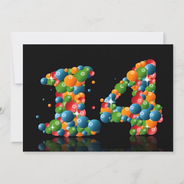 14th Birthday party, with bubbles and balls Invitation (Front)
