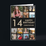 14th Birthday Photo Collage 13 Photos Black & Gold Card<br><div class="desc">14th Happy Birthday Photo Collage 13 Photos Black and Gold Birthday Card for Any Age. 1st 13th 15th 16th 18th 20th 21st 30th 40th 50th 60th 70th 80th 90th 100th,  Any Ages. For further customisation,  please click the "Customise it" button and use our design tool to modify this template.</div>