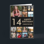 14th Birthday Photo Collage 13 Photos Black & Gold Card<br><div class="desc">14th Happy Birthday Photo Collage 13 Photos Black and Gold Birthday Card for Any Age. 1st 13th 15th 16th 18th 20th 21st 30th 40th 50th 60th 70th 80th 90th 100th,  Any Ages. For further customisation,  please click the "Customise it" button and use our design tool to modify this template.</div>