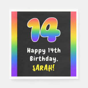 14th Birthday: Rainbow Spectrum # 14, Custom Name Napkin